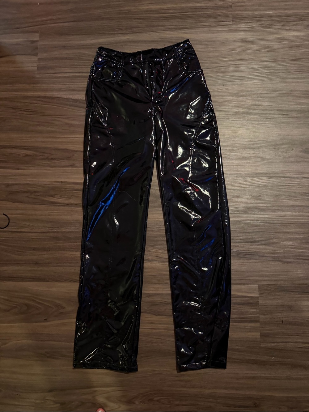 Baby Boo High-Shine Black Patent Straight-Leg Pants